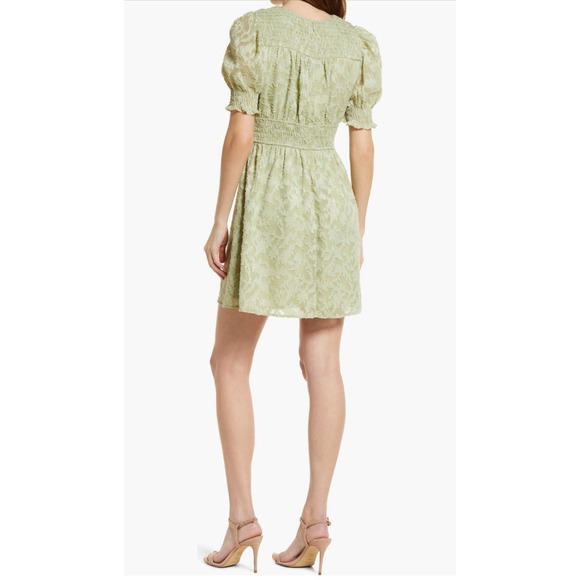 Adelyn Rae Jules Smocked Burnout Chiffon Minidress in Green Size XL - Picture 2 of 11